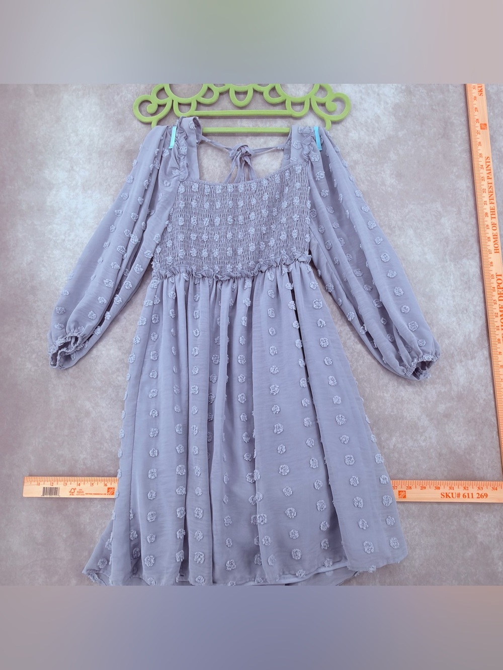 Listicle Dusty Blue Smocked Midi Dress with Puff Sleeves